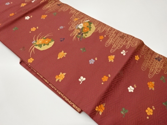 観世水に花籠模様織出し名古屋帯